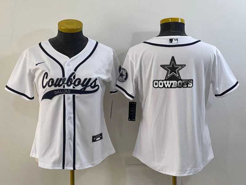 Womens Dallas Cowboys White Team Big Logo With Patch Cool Base Stitched Baseball Jersey